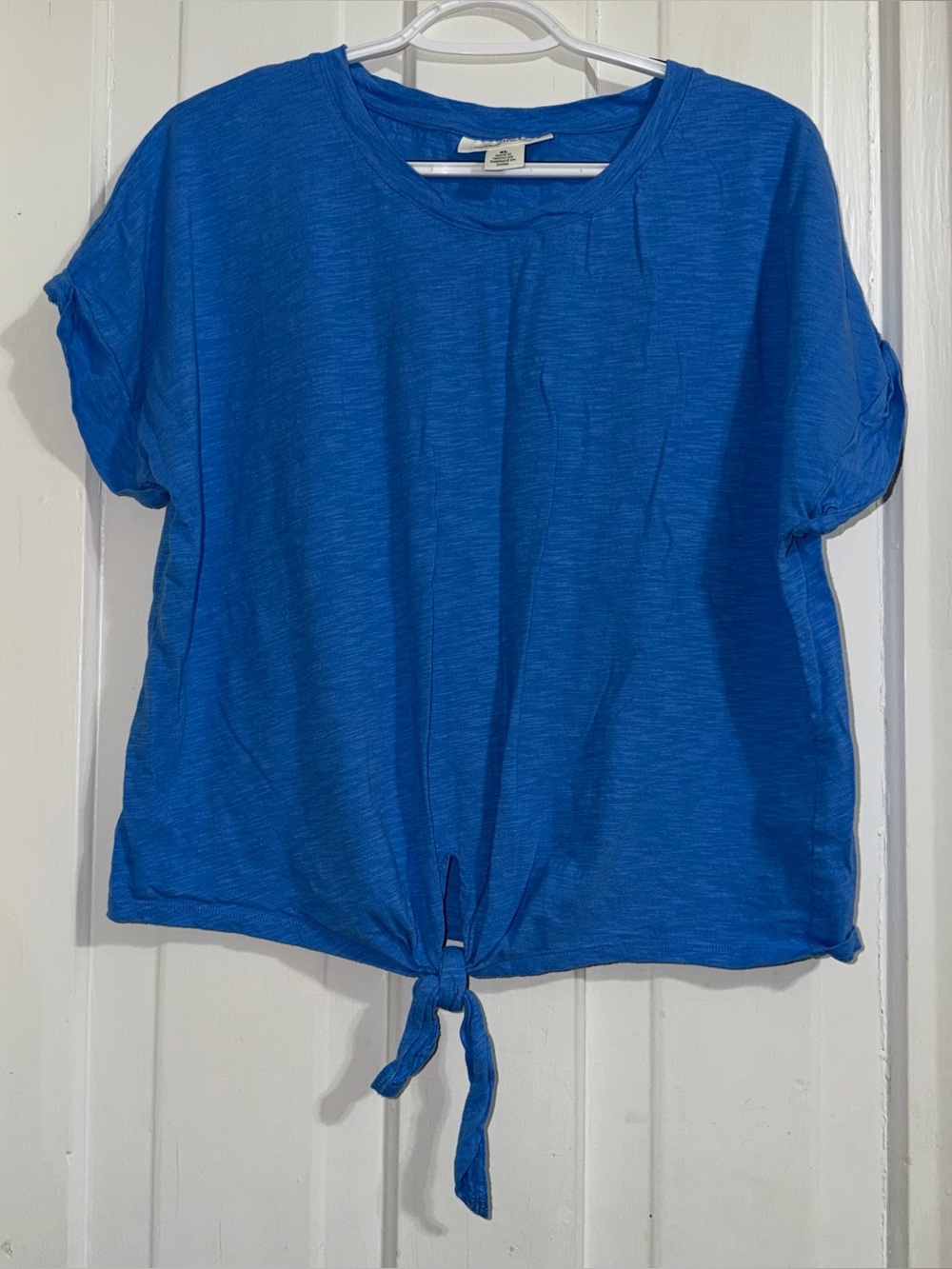 Women's size XL shirt Skye's the Limit Blue Short-Sleeve Tie-Front Crop Top